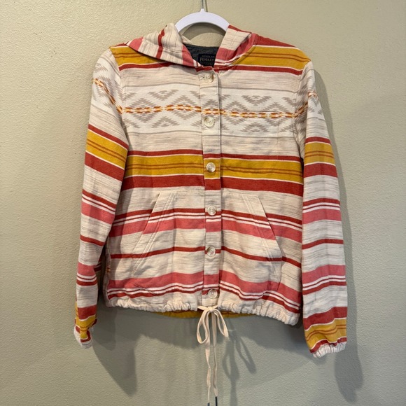 Pendleton Jackets & Blazers - Pendleton Womens Small Southwestern Stripe Hooded Button Front Jacket Drawstring